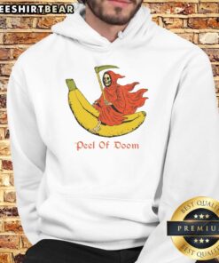 Funny The Reaper Banana Peel of Doom Hoodie featuring a playful grim reaper design with a banana peel. Perfect for Halloween!