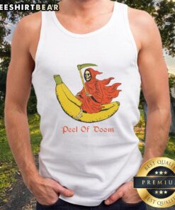 Funny The Reaper Banana Peel of Doom tank top featuring a playful design perfect for casual wear and Halloween fun.