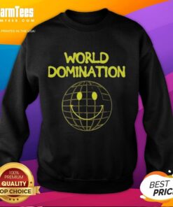 Funny World Domination Emoji Smile Logo Sweatshirt featuring a playful emoji design for a fun and stylish look.