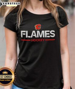 Alt Text: Stylish Calgary Flames hockey logo on a women's tee for 2025, perfect for fans and casual wear.