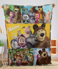 Good Cartoon Marsha and the Bear Family Cute Blanket Fleece Customized Blanket Eliana