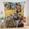 Good Cartoon Marsha and the Bear Family Cute Blanket Fleece Customized Blanket Eliana