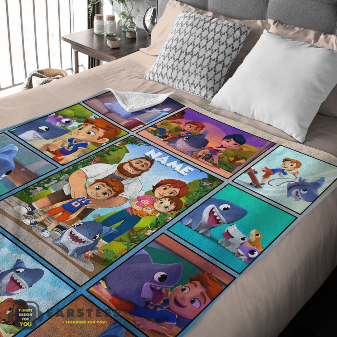 good-cartoon-sharkdog-with-family-blanket-fleece-customized-blanket-mk-03 Good Cartoon Sharkdog With Family Blanket Fleece Customized Blanket - Image 2