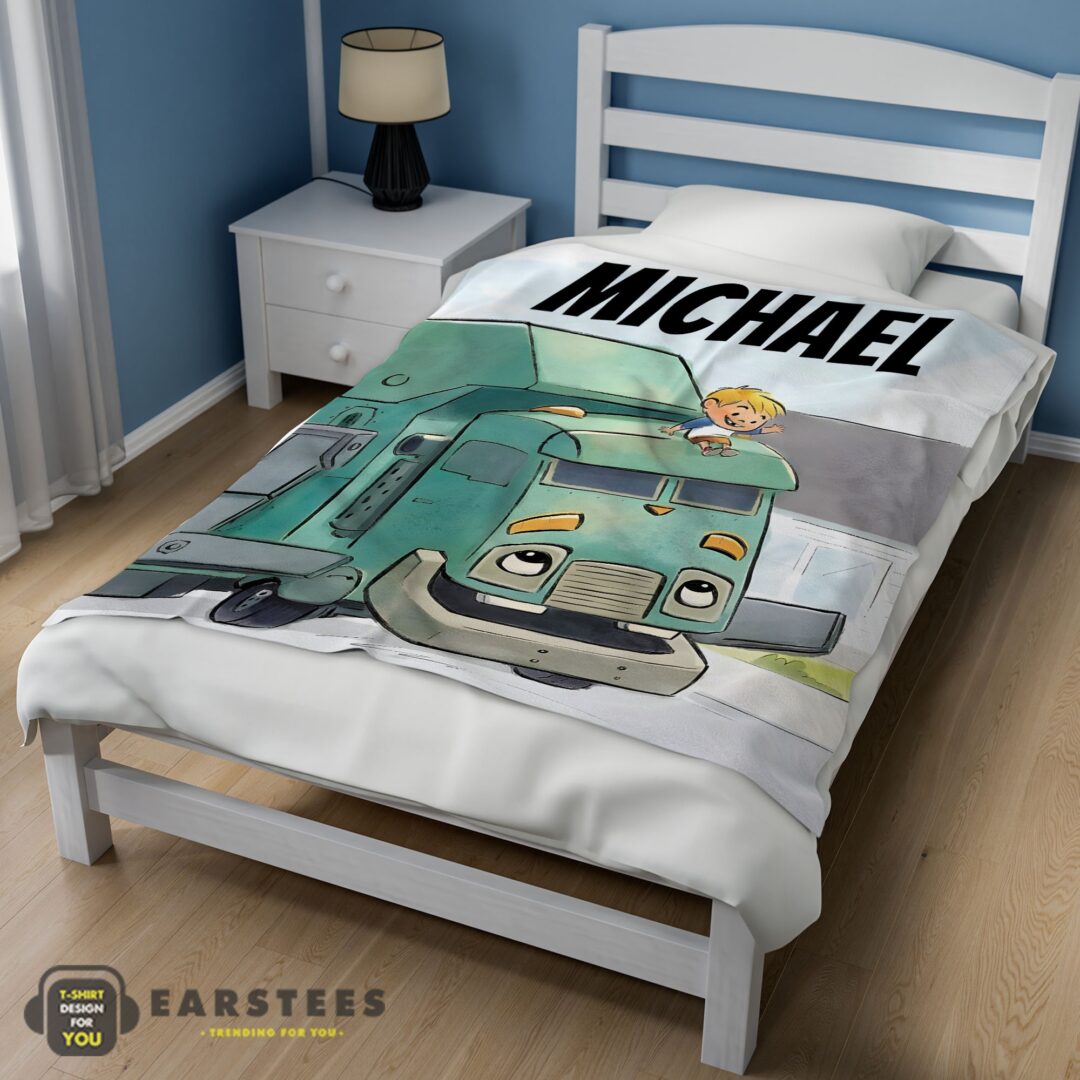 good-cartoon-trash-truck-cute-blanket-fleece-customized-blanket-mk-02 Good Cartoon Trash Truck Cute Blanket Fleece Customized Blanket - Image 3