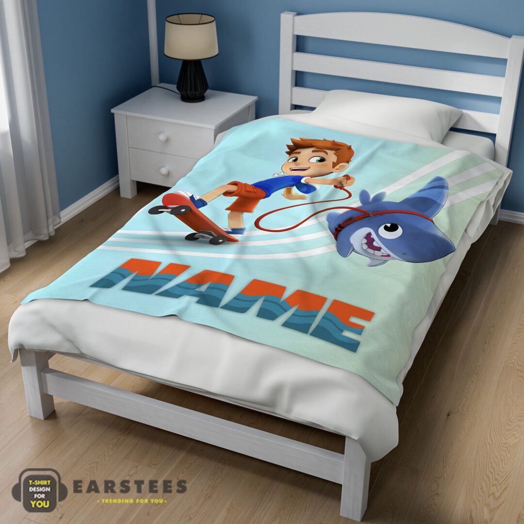 good-catoon-sharkdog-sharkdog-and-max-skateboarding-blanket-fleece-customized-blanket-mk-02 Good Catoon Sharkdog Sharkdog and Max Skateboarding Blanket Fleece Customized Blanket - Image 3