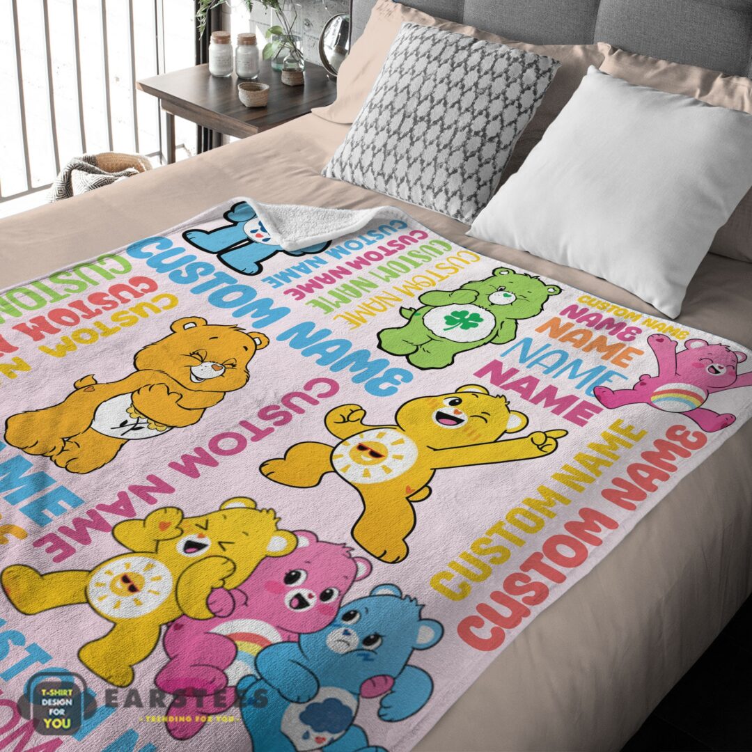 good-cute-care-bears-friends-blanket-fleece-customized-blanket-mk-03 Good Cute Care Bears & Friends Blanket Fleece Customized Blanket - Image 2