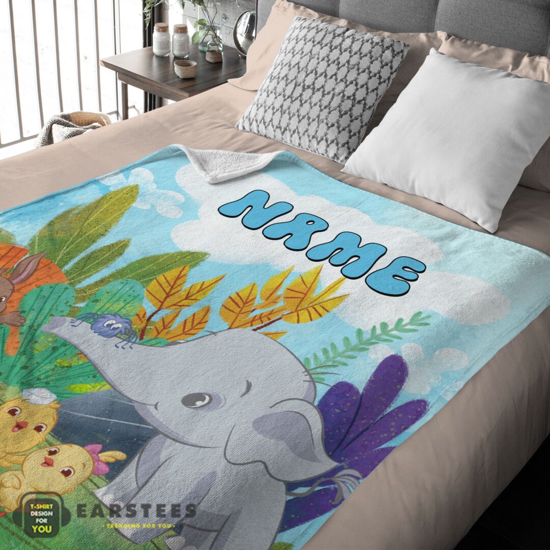 good-cute-elephant-safari-animal-for-boys-customized-blanket-mk-03 Good Cute Elephant Safari Animal for Boys Customized Blanket - Image 2