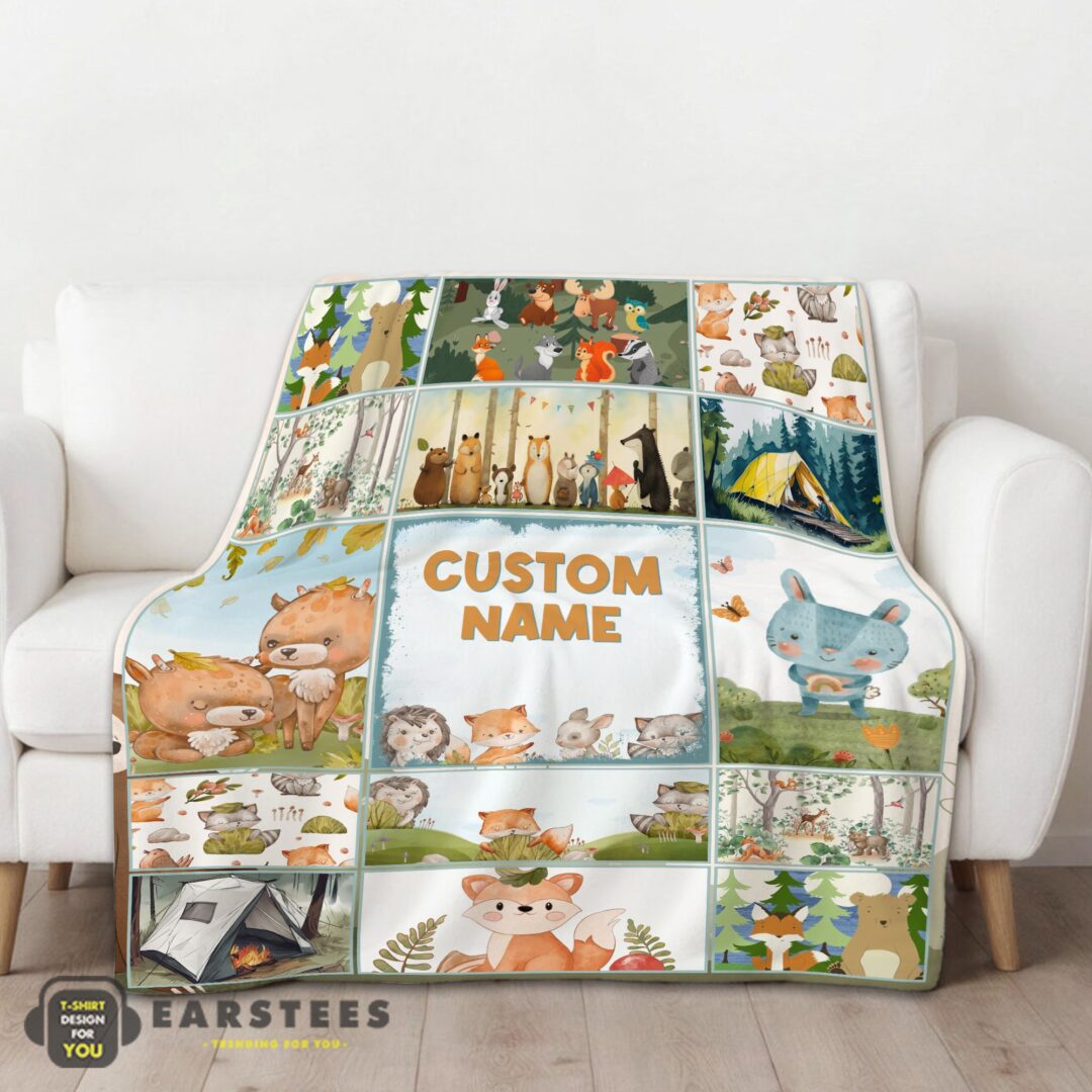 good-cute-forest-animals-collage-whimsical-blanket-fleece-customized-blanket-mk-01 Good Cute Forest Animals Collage Whimsical Blanket Fleece Customized Blanket - Image 2