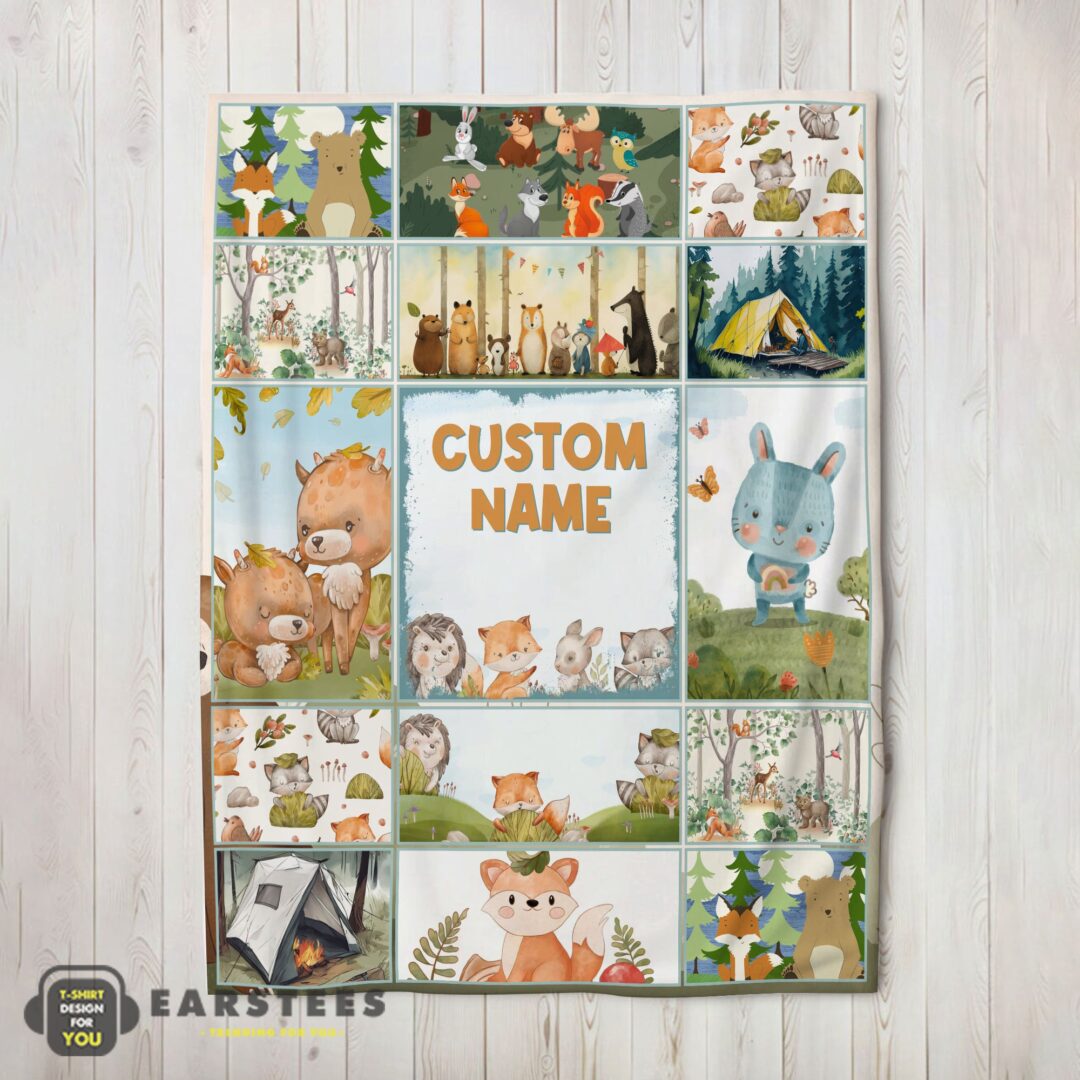 good-cute-forest-animals-collage-whimsical-blanket-fleece-customized-blanket-mk-02 Good Cute Forest Animals Collage Whimsical Blanket Fleece Customized Blanket