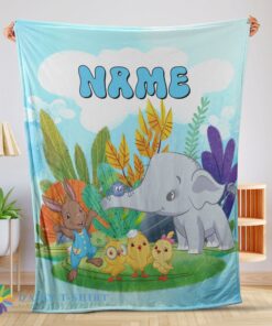 Good Cute Happy Elephant Safari Animal For Boys Customized Blanket