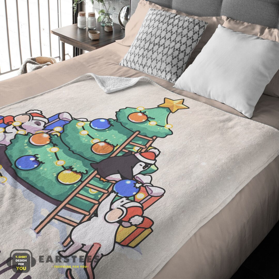 good-cute-mice-penguin-cartoon-christmas-tree-blanket-fleece-customized-blanket-mk-03 Good Cute Mice & Penguin Cartoon Christmas Tree Blanket Fleece Customized Blanket - Image 2