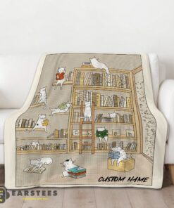 Good Cute Vintage Minimalist Cat Book Reading Blanket Fleece Customized Blanket - Image 2