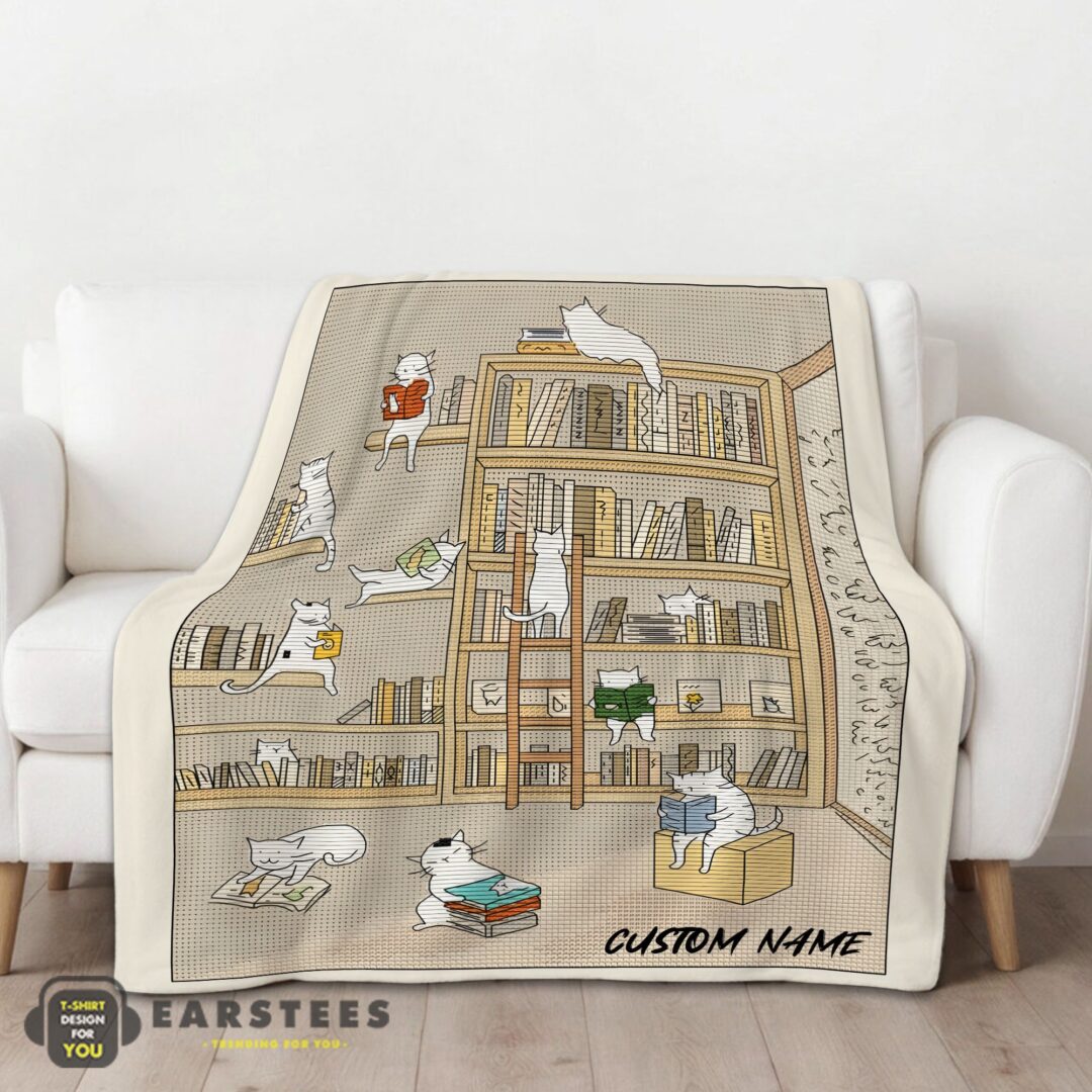 good-cute-vintage-minimalist-cat-book-reading-blanket-fleece-customized-blanket-mk-01 Good Cute Vintage Minimalist Cat Book Reading Blanket Fleece Customized Blanket - Image 2