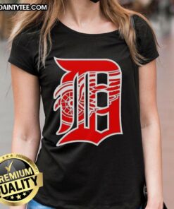 Alt Text: Good Detroit Tigers X Red Wings logo mashup on a ladies tee, perfect for sports fans and casual wear.