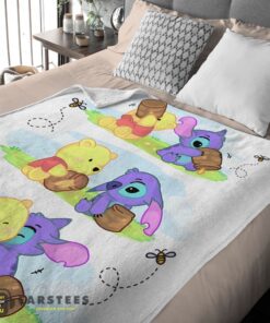 Good Disney Winnie The Pooh and Stitch Fleece Blanket – Customize Blanket - Image 2