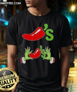 Alt Text: Good Grinch Hands Love Chili's Merry Christmas T-Shirt featuring festive design and playful Grinch graphic.