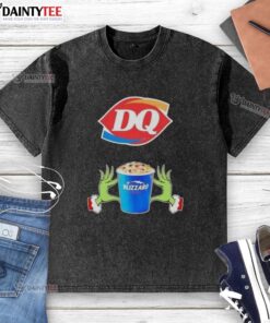 Good Grinch hands love Dairy Queen Merry Christmas washed t-shirt featuring festive design for holiday cheer.