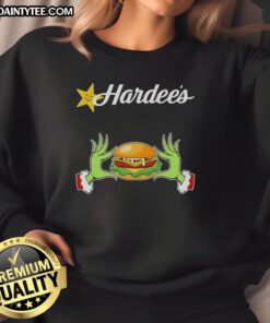 Good Grinch Hands Love Hardee's Merry Christmas Sweatshirt featuring festive design for holiday cheer.