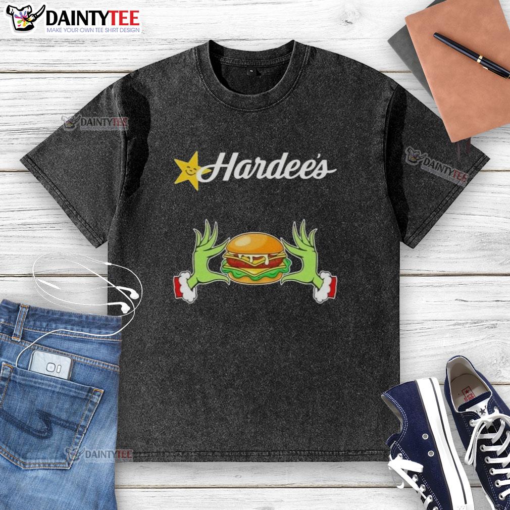 good-grinch-hands-love-hardees-merry-christmas-washed-t-shirt Good Grinch hands on a washed t-shirt, showcasing love for Hardee's this Merry Christmas in a festive design.