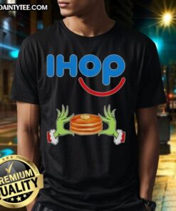 Good Grinch Hands Love IHOP Merry Christmas T-Shirt featuring festive design, perfect for holiday celebrations.