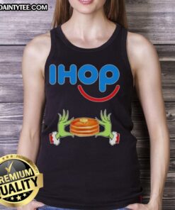 Good Grinch Hands Love IHOP Merry Christmas Tank Top featuring festive design and playful holiday spirit.