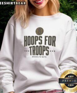 Good Hoops for Troops Brooklyn Nets basketball sweatshirt featuring team logo and comfortable design for fans.
