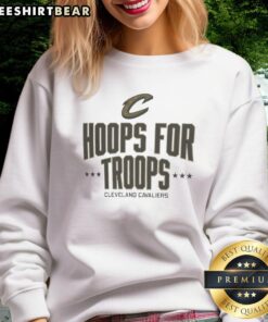 Good Hoops For Troops Cleveland Cavaliers basketball sweatshirt featuring team logo and vibrant colors.