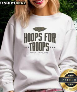Good Hoops for Troops New Orleans Pelicans basketball sweatshirt featuring team logo and vibrant colors.