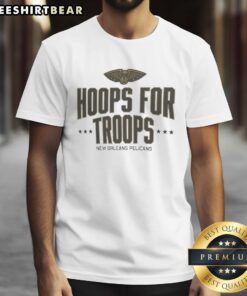 Good Hoops For Troops New Orleans Pelicans Basketball T-Shirt featuring team colors and logo for fans and supporters.