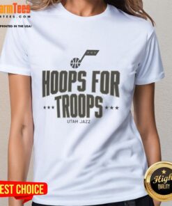 Good Hoops For Troops Utah Jazz Basketball Ladies Tee featuring vibrant team colors and stylish design for fans.