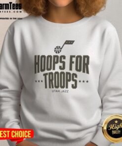 Good Hoops for Troops Utah Jazz Basketball Sweatshirt featuring team logo and vibrant colors, perfect for fans.