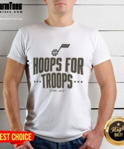 Good Hoops For Troops Utah Jazz Basketball T-Shirt featuring team logo and vibrant colors for fans and supporters.