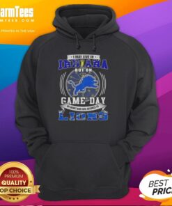 Detroit Lions football hoodie worn by a fan in Indiana on game day, showcasing team spirit and style.