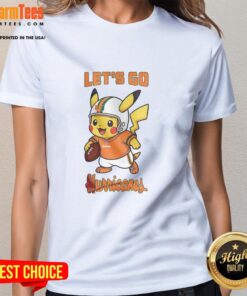 Good Miami Hurricanes X Pikachu Let's Go ladies tee featuring vibrant graphics and a stylish design for fans.