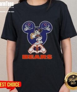 Chicago Bears football ladies tee featuring Good Mickey hands forming a heart, perfect for fans and stylish game day apparel.