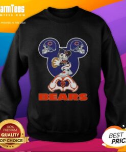 Alt Text: Good Mickey hands heart design on a Chicago Bears football sweatshirt, perfect for fans and cozy wear.