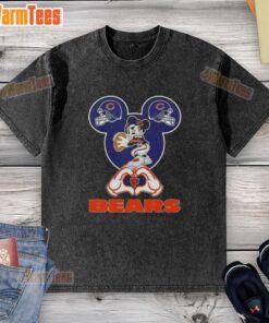 Alt Text: Good Mickey hands heart design on a Chicago Bears football washed t-shirt, perfect for fans and casual wear.