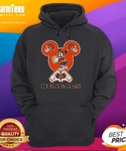 Good Mickey hands forming a heart in a Cincinnati Bengals football hoodie, showcasing team spirit and style.