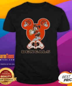 Good Mickey Hands Heart Cincinnati Bengals Football T-Shirt featuring a playful Mickey Mouse design for fans.