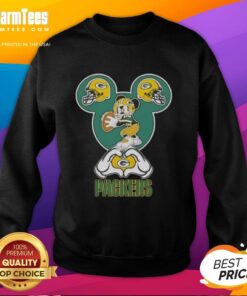 Good Mickey hands heart design on Green Bay Packers football sweatshirt, perfect for fans and cozy game day style.
