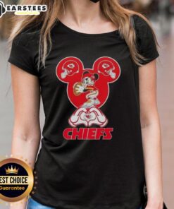 Good Mickey hands forming a heart for Kansas City Chiefs football ladies tee, perfect for fans and game day style.