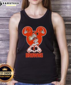 Good Mickey hands forming a heart on a Cleveland Browns football tank top, perfect for fans showing love for their team.