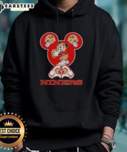 Good Mickey hands forming a heart in a San Francisco 49ers football hoodie, showcasing team spirit and love for sports.