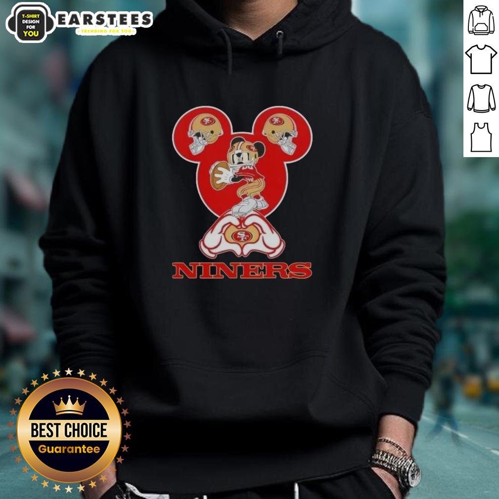good-mickey-hands-heart-love-san-francisco-49ers-football-hoodie Good Mickey hands forming a heart in a San Francisco 49ers football hoodie, showcasing team spirit and love for sports.