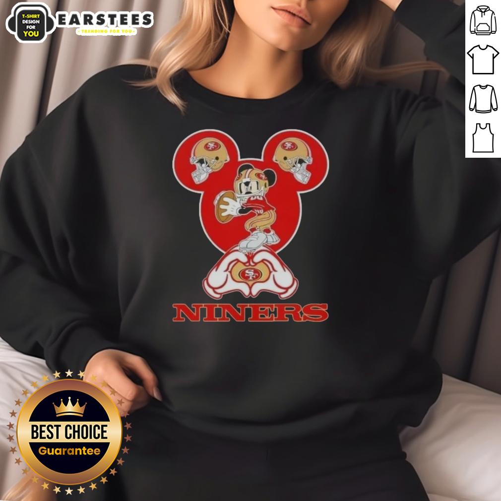 good-mickey-hands-heart-love-san-francisco-49ers-football-sweatshirt Good Mickey Hands Heart Love design on a San Francisco 49ers football sweatshirt, perfect for fans.