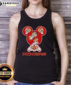 Good Mickey Hands Heart Love San Francisco 49ers Football Tank Top design featuring a playful Mickey Mouse graphic.
