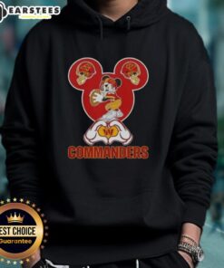 Good Mickey hands forming a heart in a Washington Commanders football hoodie, showcasing team spirit and love.