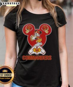 Good Mickey hands forming a heart on a Washington Commanders football ladies tee, showcasing team spirit and love.