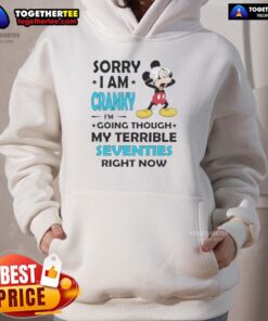 Good Mickey Sorry I'm Cranky hoodie featuring a playful design reflecting a humorous take on the terrible seventies.