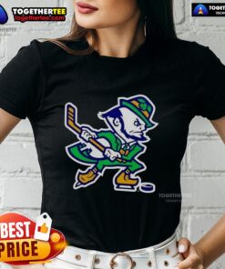 Good Notre Dame Fighting Irish Hockey Leprechaun Ladies Tee featuring vibrant graphics and team colors.
